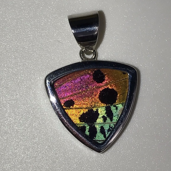 Real Butterfly Wing Pendant Sterling Silver Handmade Jewelry Necklace Triangle - Picture 6 of 6